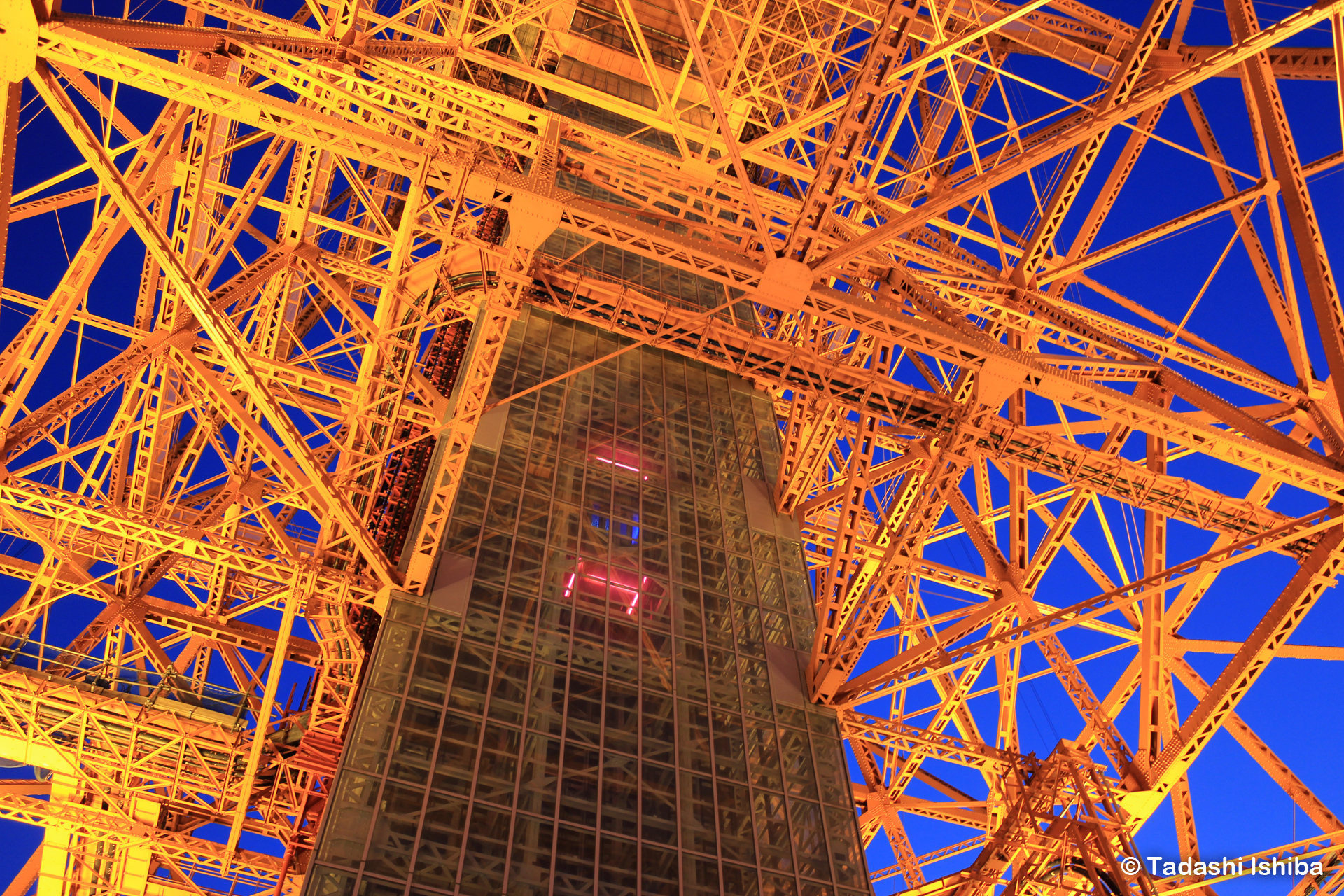 夜の東京タワーを真下から